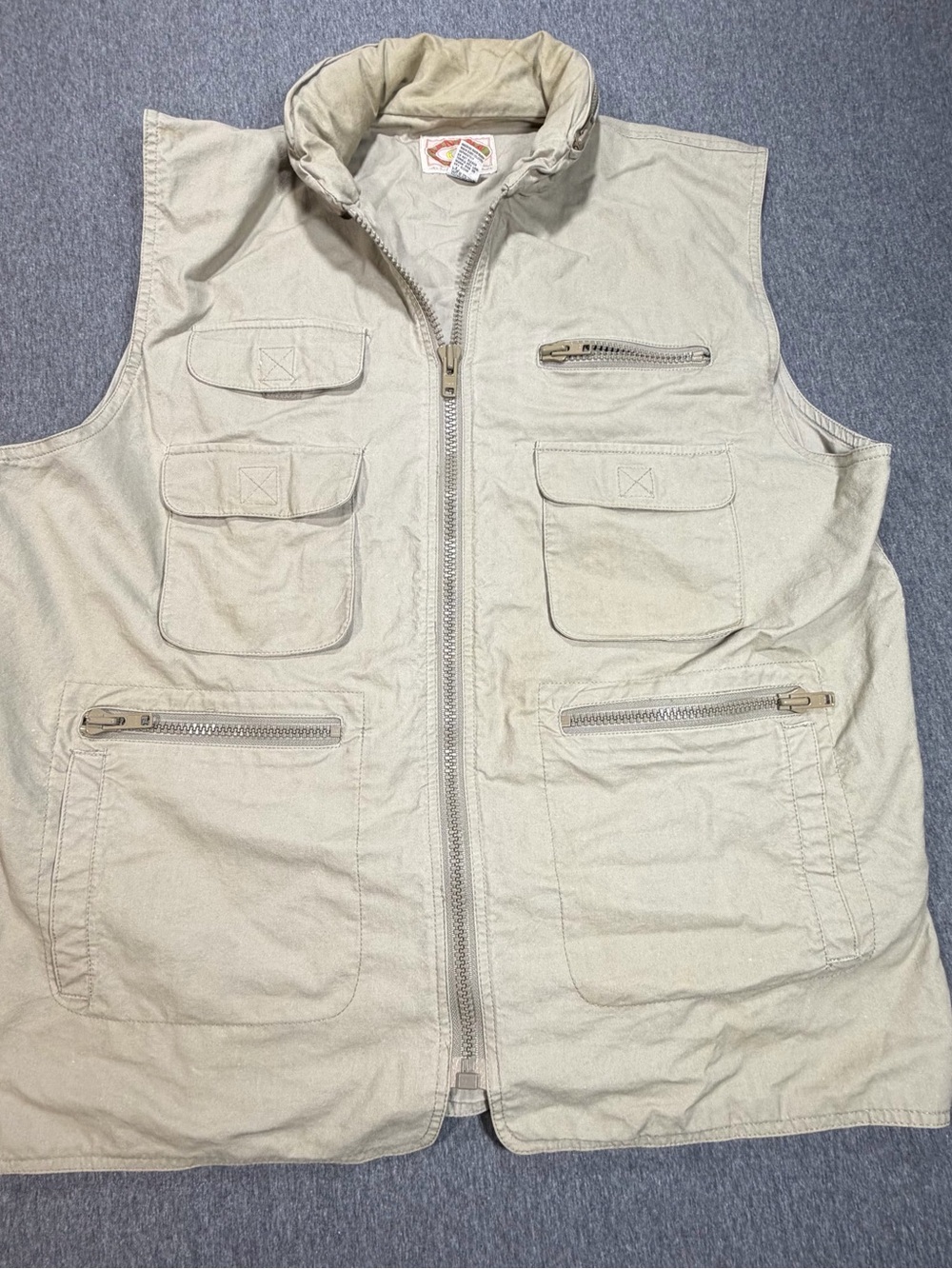 Vintage Banana Republic Tan Hooded Safari Vest Mens XL Full Zip Multi Pocket